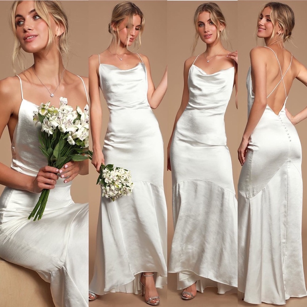 Aisle White Satin Cowl Maxi